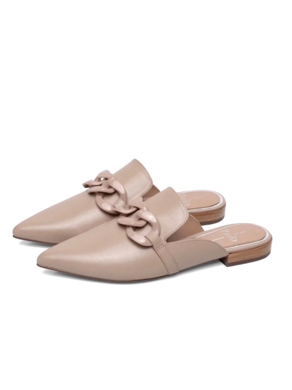 Linea Paolo Adora Nappa Leather Pointed Toe Mules Chain Slip On Flats  New 9 1/2